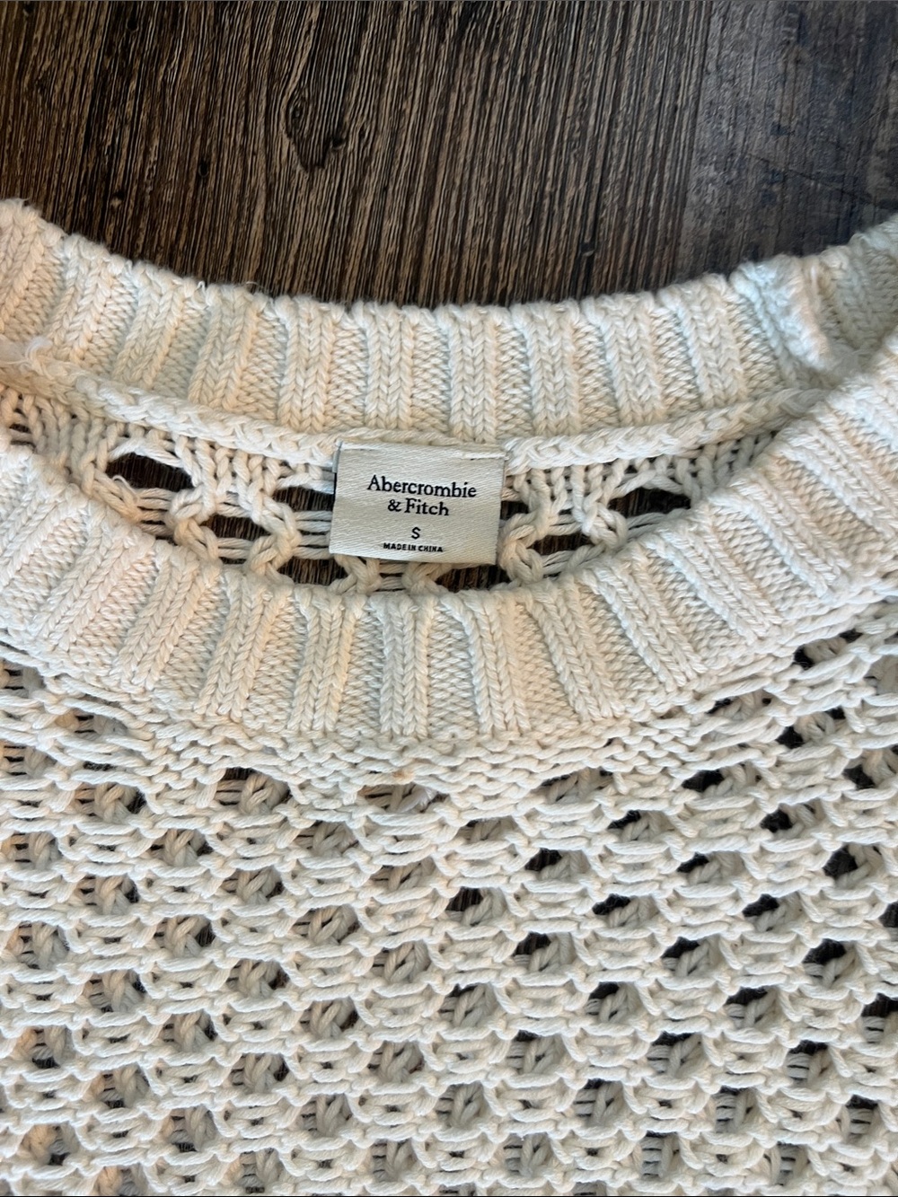 Abercrombie & Fitch Cream Open-Knit Crewneck Sweater - Picture 2 of 2